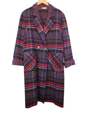 Vintage Purple Plaid Double Breasted Wool Coat